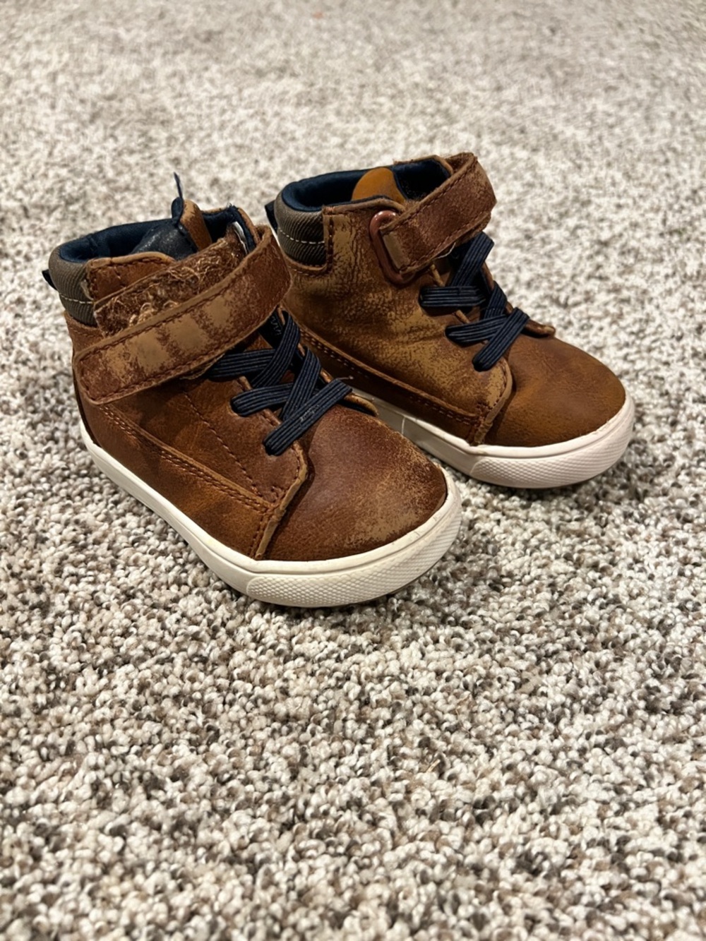 wonder nation Brown High-Top Toddler Sneakers with Navy Laces